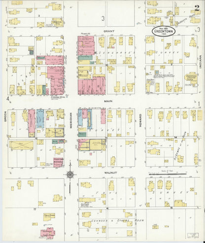 Sanborn Fire Insurance Map from Greentown, Howard County, Indiana (1909), Sheet #0002 - Historic Sanborn Fire Insurance Map Print, vintage old map wall art, antique decor, genealogy gift, Indiana Indiana map