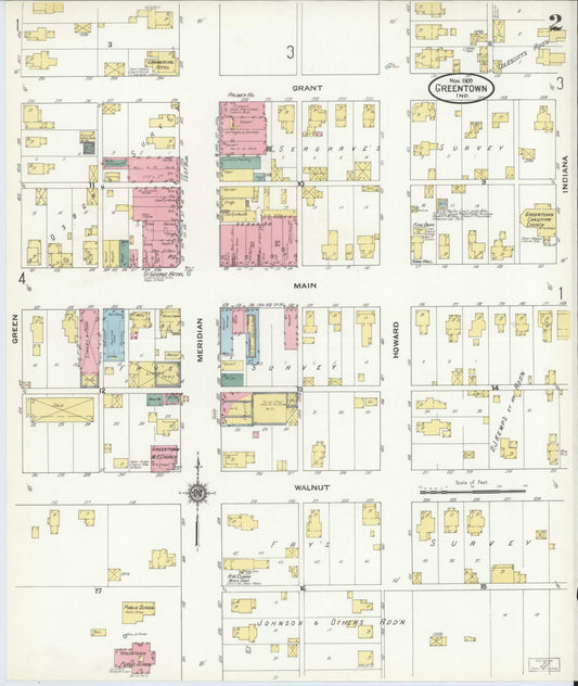 Sanborn Fire Insurance Map from Greentown, Howard County, Indiana (1909), Sheet #0002 - Historic Sanborn Fire Insurance Map Print, vintage old map wall art, antique decor, genealogy gift, Indiana Indiana map