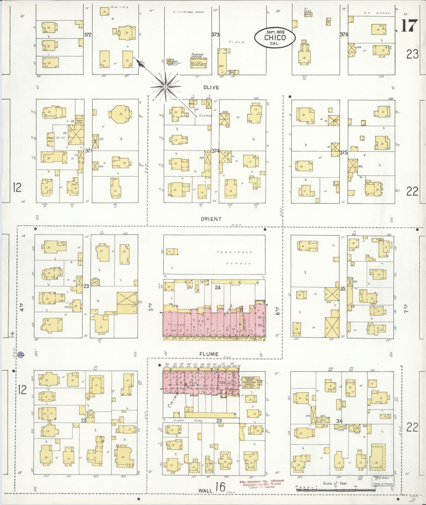 Sanborn Fire Insurance Map from Chico, Butte County, California (1909), Sheet #0017 - Complete Map Set gallery image, historic Sanborn map, vintage wall art, California California
