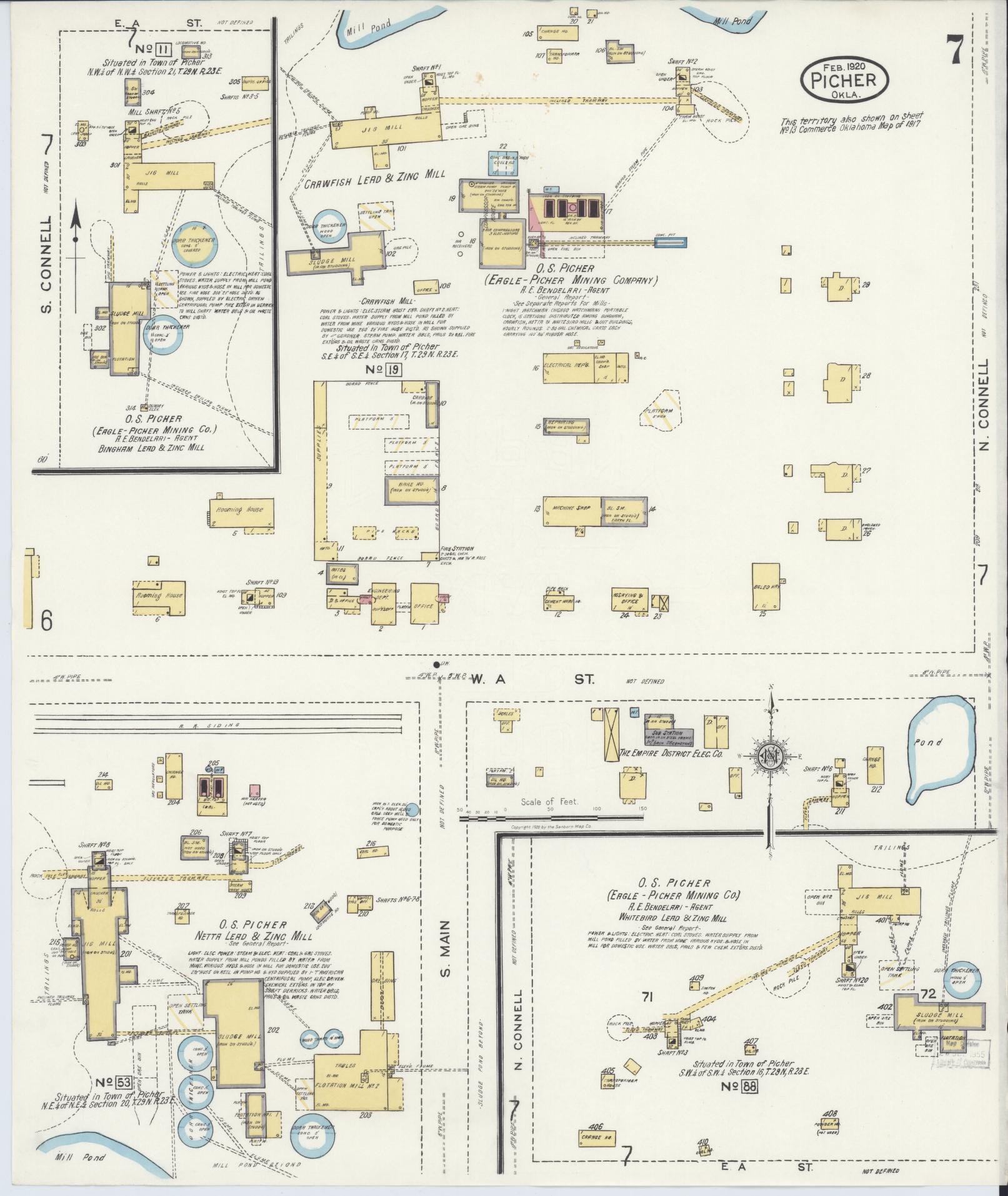 Sanborn Fire Insurance Map from Picher, Ottawa County, Oklahoma (1920), Sheet #0007 - Complete Map Set gallery image, historic Sanborn map, vintage wall art, Oklahoma Oklahoma
