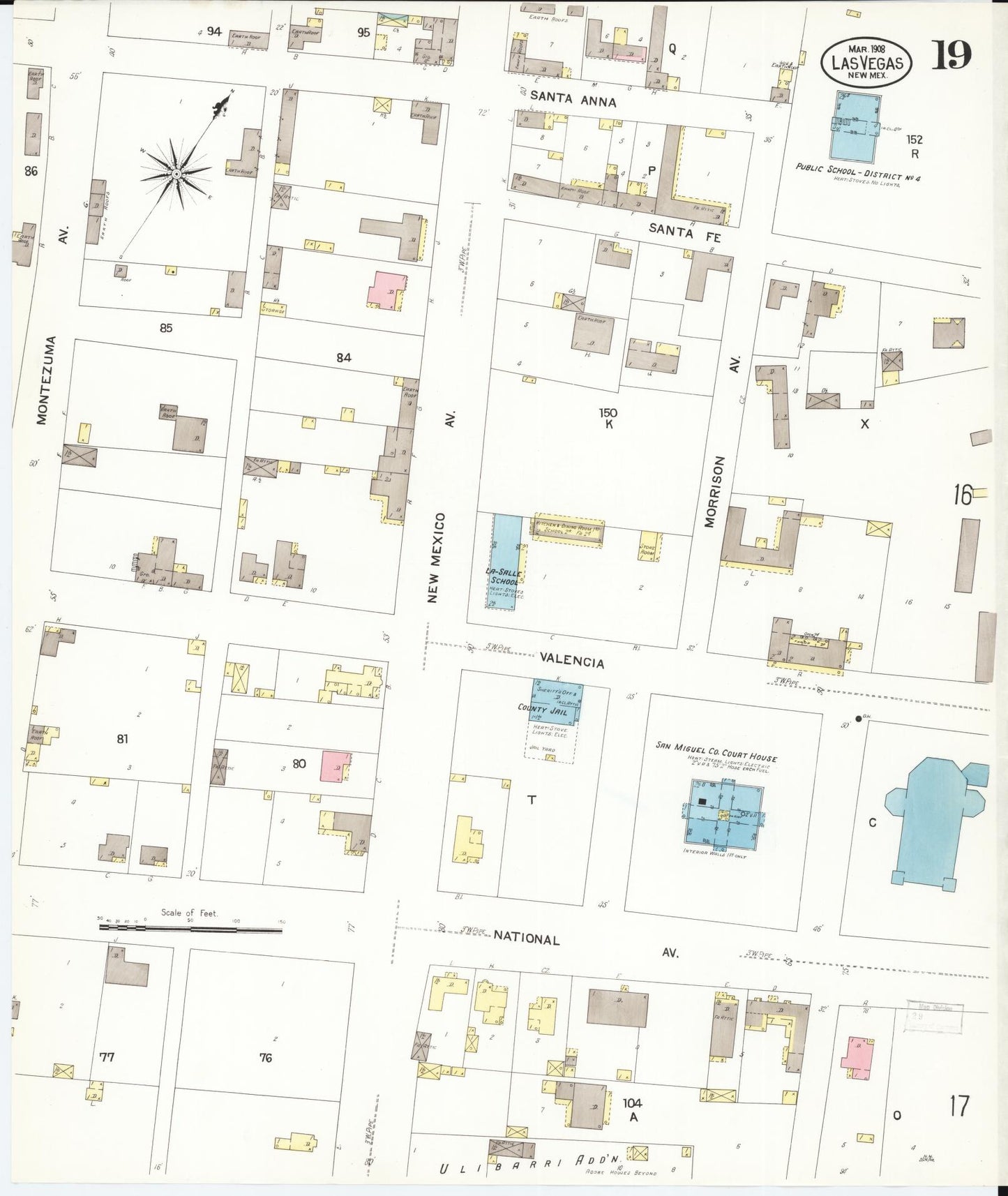 Sanborn Fire Insurance Map from Las Vegas, San Miguel County, New Mexico (1908), Sheet #0019 - Complete Map Set gallery image, historic Sanborn map, vintage wall art, New Mexico New Mexico