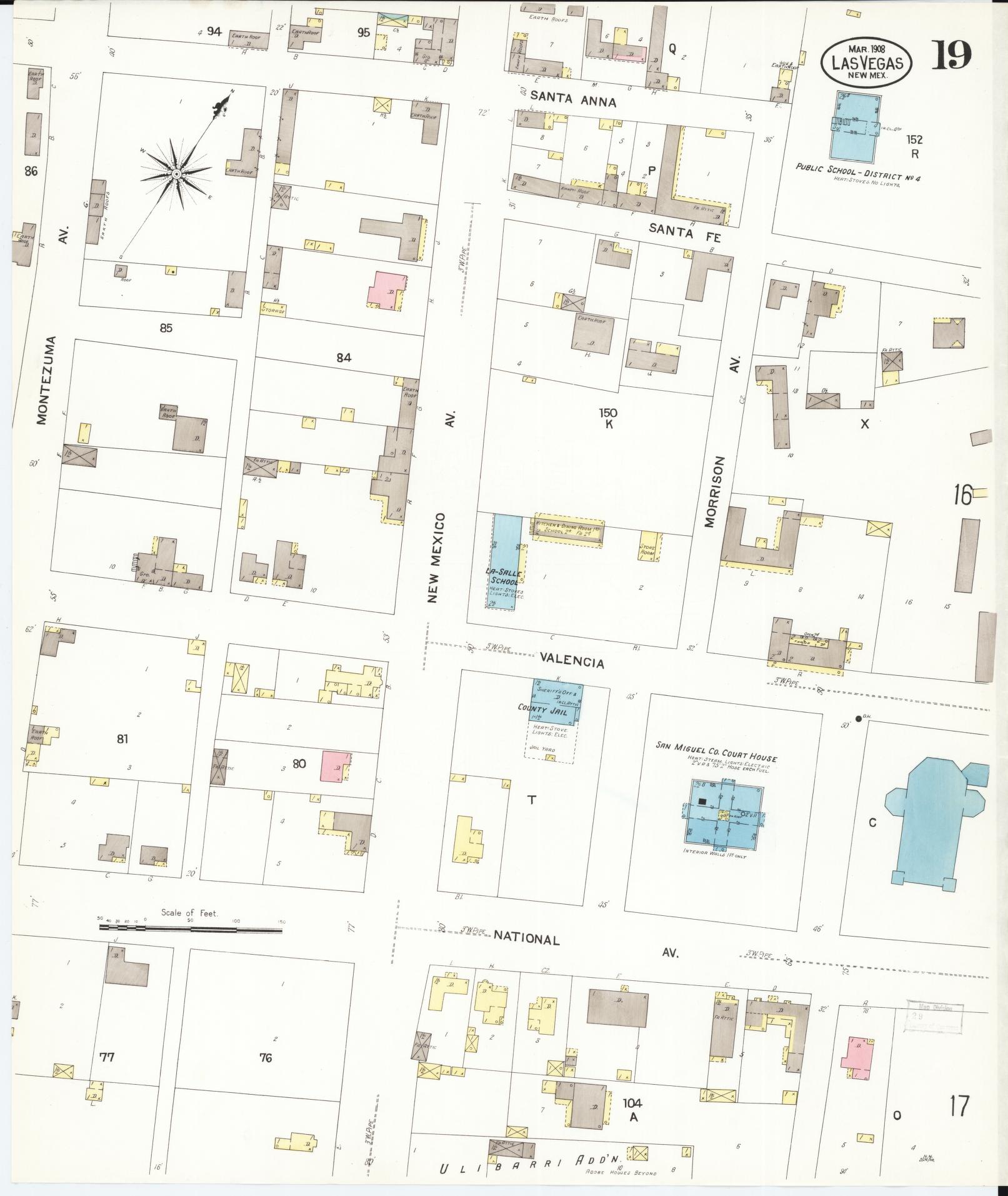 Sanborn Fire Insurance Map from Las Vegas, San Miguel County, New Mexico (1908), Sheet #0019 - Complete Map Set gallery image, historic Sanborn map, vintage wall art, New Mexico New Mexico