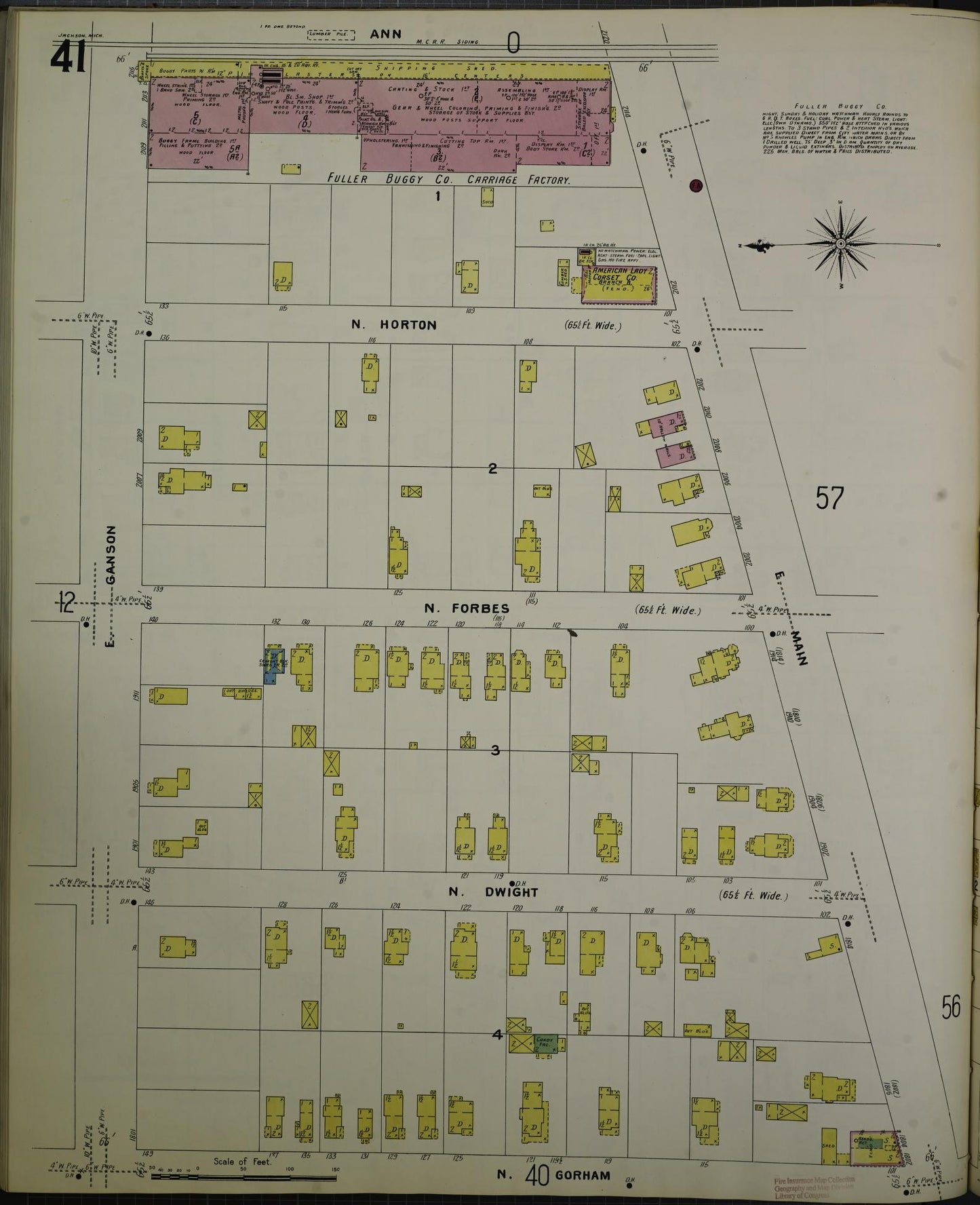 Sanborn Fire Insurance Map from Jackson, Jackson County, Michigan (1907), Sheet #0041 - Complete Map Set gallery image, historic Sanborn map, vintage wall art, Michigan Michigan