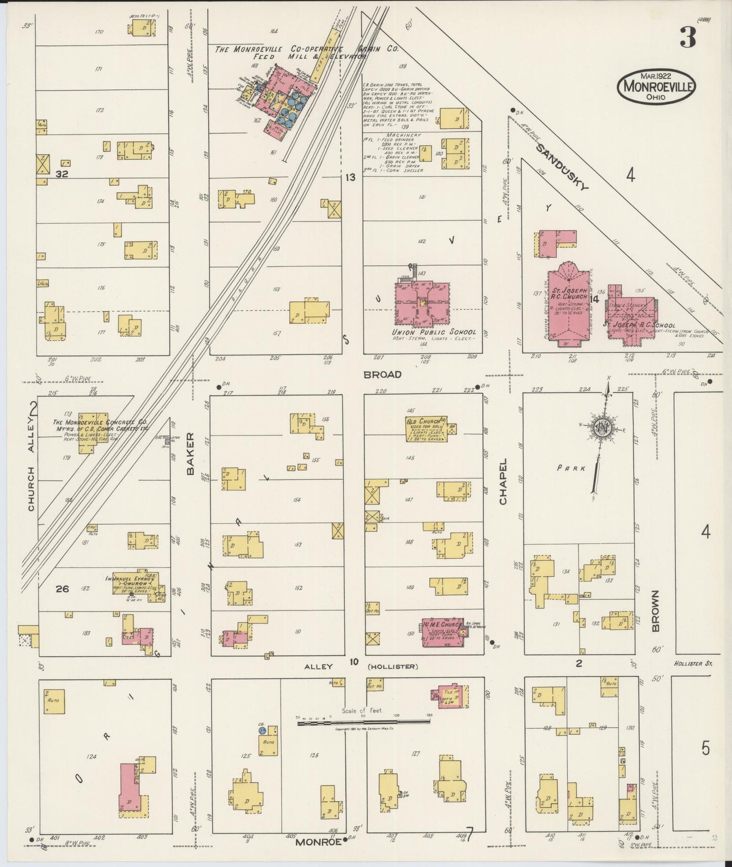Sanborn Fire Insurance Map from Monroeville, Huron County, Ohio (1922), Sheet #0003 - Historic Sanborn Fire Insurance Map Print, vintage old map wall art, antique decor, genealogy gift, Ohio Ohio map