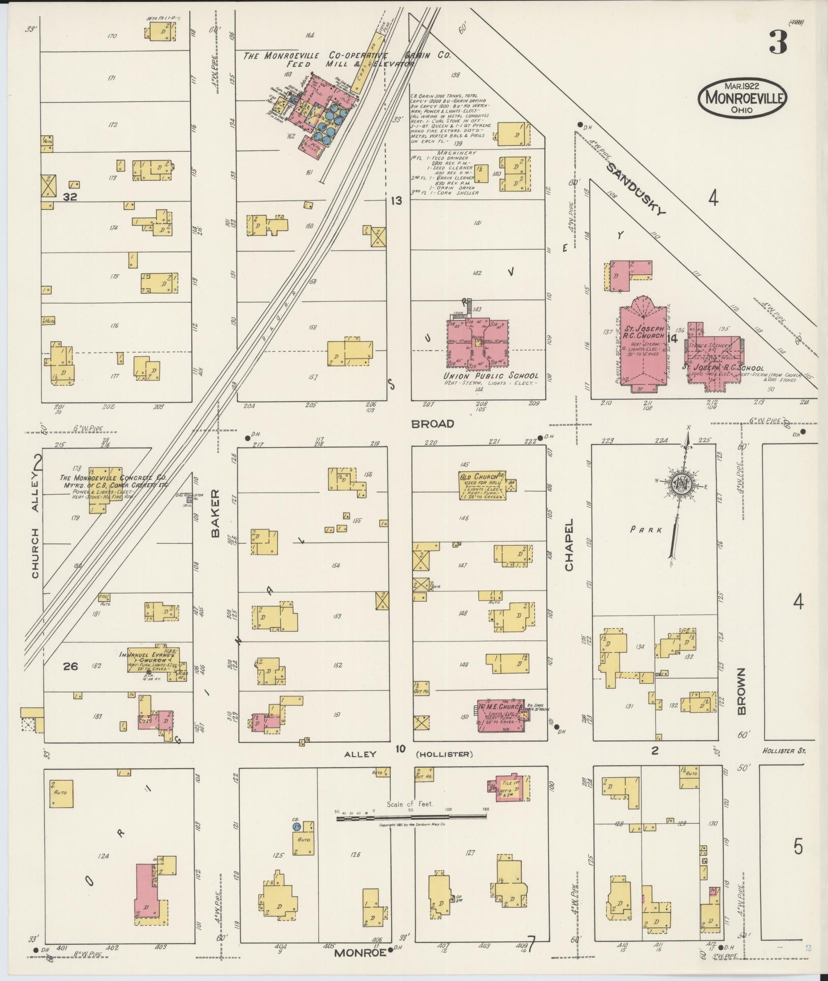 Sanborn Fire Insurance Map from Monroeville, Huron County, Ohio (1922), Sheet #0003 - Historic Sanborn Fire Insurance Map Print, vintage old map wall art, antique decor, genealogy gift, Ohio Ohio map