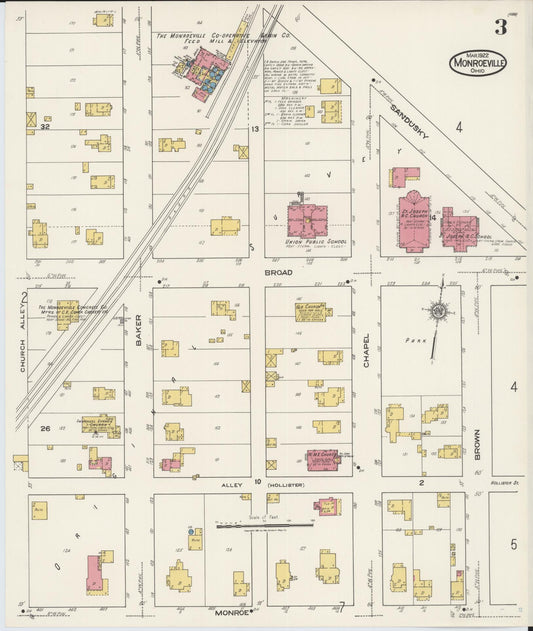 Sanborn Fire Insurance Map from Monroeville, Huron County, Ohio (1922), Sheet #0003 - Historic Sanborn Fire Insurance Map Print, vintage old map wall art, antique decor, genealogy gift, Ohio Ohio map