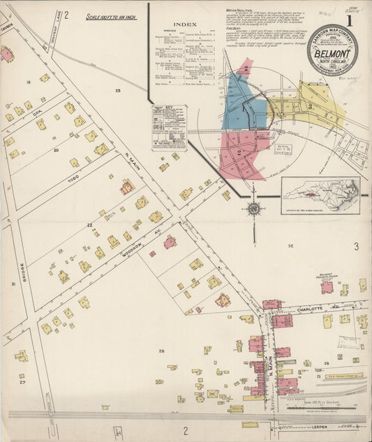 Sanborn Fire Insurance Map from Belmont, Gaston County, North Carolina (1922), Sheet #0001 - Complete Map Set gallery image, historic Sanborn map, vintage wall art, North Carolina North Carolina