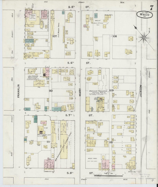 Sanborn Fire Insurance Map from Waco, McLennan County, Texas (1889), Sheet #0007 - Historic Sanborn Fire Insurance Map Print, vintage old map wall art, antique decor, genealogy gift, Texas Texas map