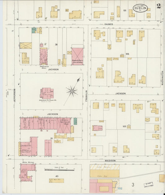 Sanborn Fire Insurance Map from Dublin, Laurens County, Georgia (1898), Sheet #0002 - Historic Sanborn Fire Insurance Map Print, vintage old map wall art, antique decor, genealogy gift, Georgia Georgia map