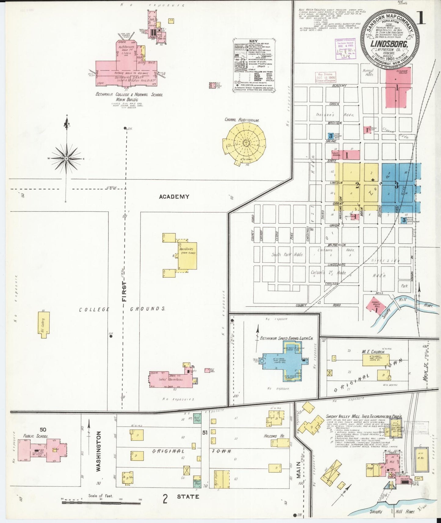 Sanborn Fire Insurance Map from Lindsborg, Mcpherson County, Kansas (1905), Sheet #0001 - Historic Sanborn Fire Insurance Map Print, vintage old map wall art, antique decor, genealogy gift, Kansas Kansas map