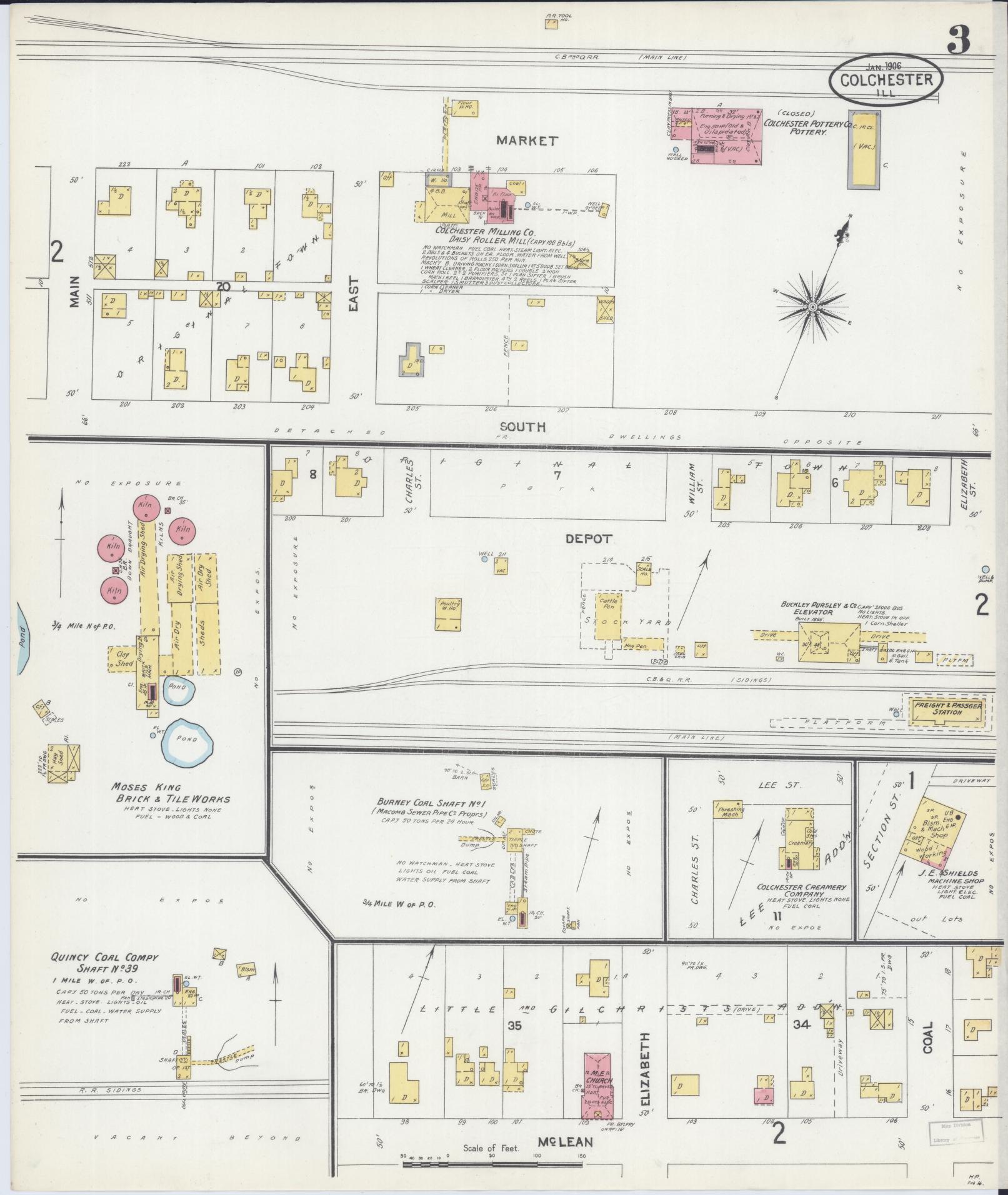 Sanborn Fire Insurance Map from Colchester, Mcdonough County, Illinois (1906), Sheet #0003 - Complete Map Set gallery image, historic Sanborn map, vintage wall art, Illinois Illinois