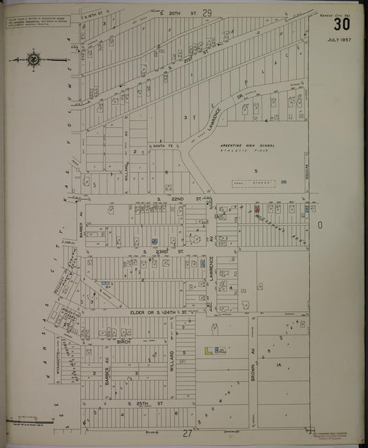 Sanborn Fire Insurance Map from Kansas City, Wyandotte County, Kansas (1957), Sheet #0030 - Historic Sanborn Fire Insurance Map Print, vintage old map wall art, antique decor, genealogy gift, Kansas Kansas map
