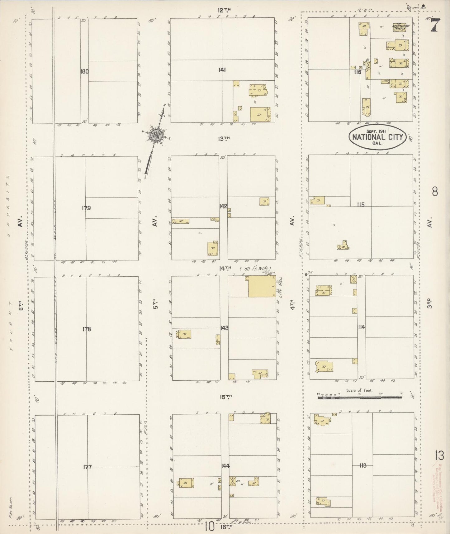 Sanborn Fire Insurance Map from National City, San Diego County, California (1911), Sheet #0007 - Complete Map Set gallery image, historic Sanborn map, vintage wall art, California California