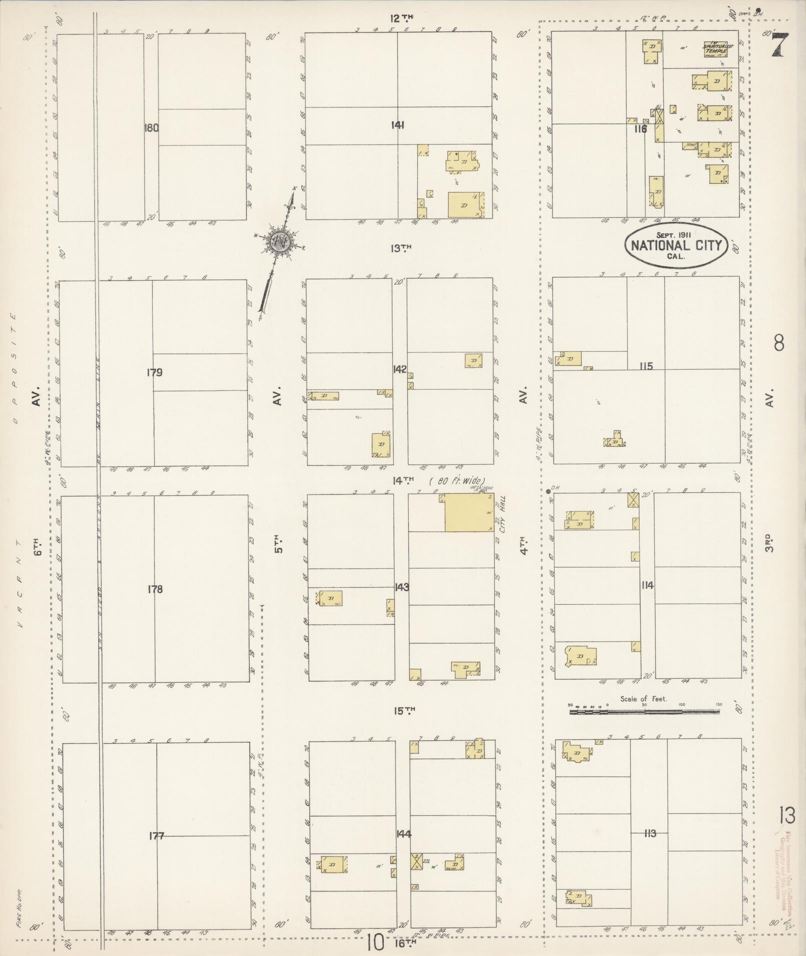 Sanborn Fire Insurance Map from National City, San Diego County, California (1911), Sheet #0007 - Complete Map Set gallery image, historic Sanborn map, vintage wall art, California California
