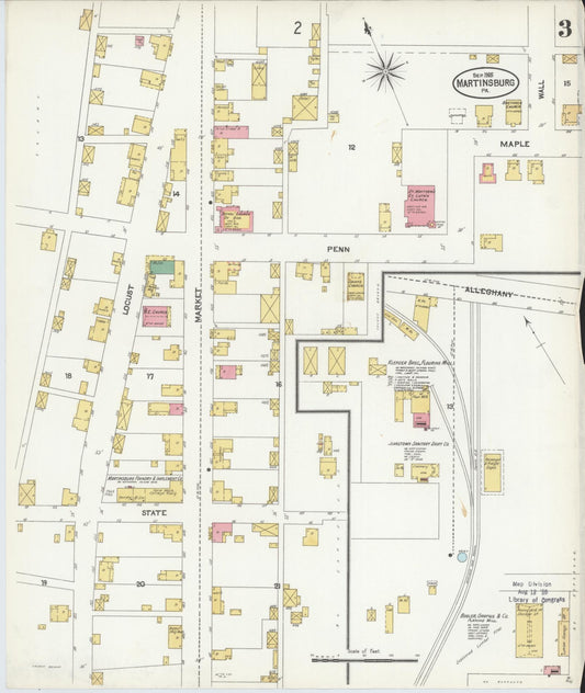 Sanborn Fire Insurance Map from Martinsburg, Blair County, Pennsylvania (1905), Sheet #0003 - Historic Sanborn Fire Insurance Map Print, vintage old map wall art, antique decor, genealogy gift, Pennsylvania Pennsylvania map