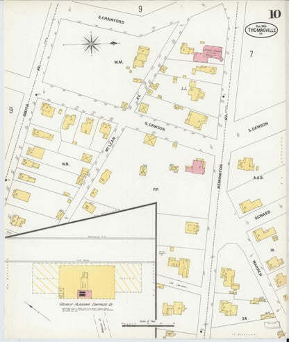 Sanborn Fire Insurance Map from Thomasville, Thomas County, Georgia (1900), Sheet #0010 - Complete Map Set gallery image, historic Sanborn map, vintage wall art, Georgia Georgia