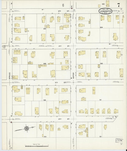 Sanborn Fire Insurance Map from Leominster, Worcester County, Massachusetts (1912), Sheet #0007 - Complete Map Set gallery image, historic Sanborn map, vintage wall art, Massachusetts Massachusetts