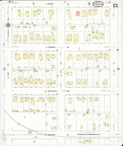 Sanborn Fire Insurance Map from Parsons, Labette County, Kansas (1911), Sheet #0013 - Complete Map Set gallery image, historic Sanborn map, vintage wall art, Kansas Kansas