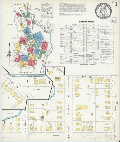 Sanborn Fire Insurance Map from Sayre, Bradford County, Pennsylvania (1909), Sheet #0001 - Complete Map Set gallery image, historic Sanborn map, vintage wall art, Pennsylvania Pennsylvania