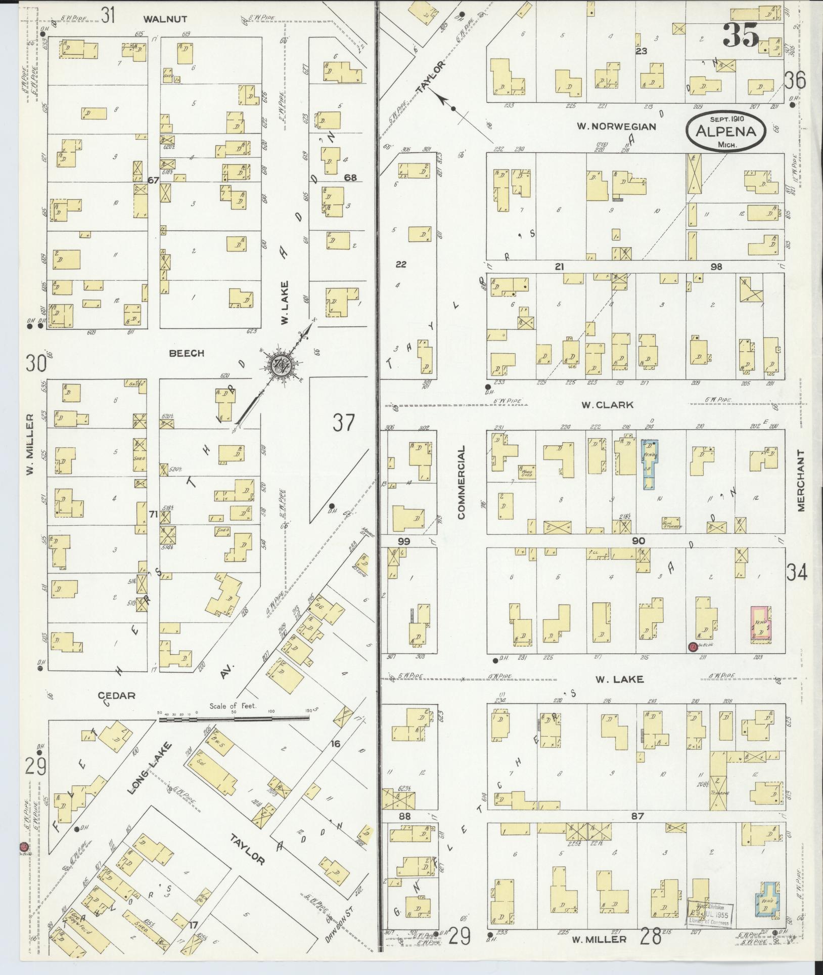 Sanborn Fire Insurance Map from Alpena, Alpena County, Michigan (1910), Sheet #0035 - Complete Map Set gallery image, historic Sanborn map, vintage wall art, Michigan Michigan