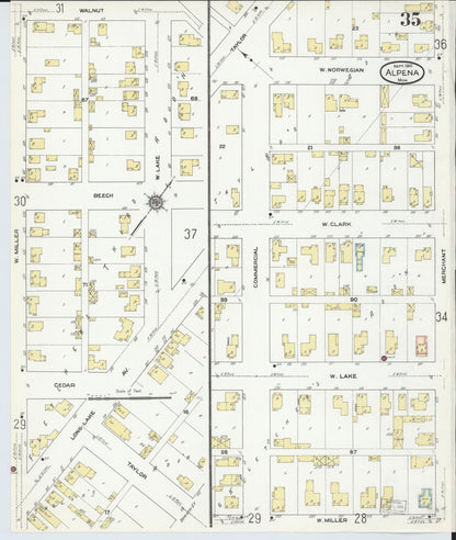 Sanborn Fire Insurance Map from Alpena, Alpena County, Michigan (1910), Sheet #0035 - Complete Map Set gallery image, historic Sanborn map, vintage wall art, Michigan Michigan