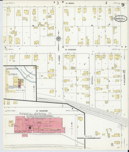 Sanborn Fire Insurance Map from Marshall, Calhoun County, Michigan (1911), Sheet #0009 - Historic Sanborn Fire Insurance Map Print, vintage old map wall art, antique decor, genealogy gift, Michigan Michigan map