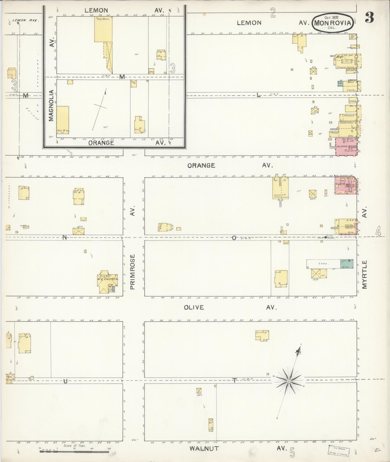 Sanborn Fire Insurance Map from Monrovia, Los Angeles County, California (1892), Sheet #0003 - Historic Sanborn Fire Insurance Map Print, vintage old map wall art, antique decor, genealogy gift, California California map