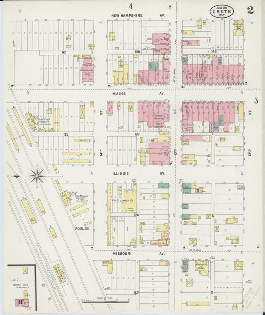Sanborn Fire Insurance Map from Crete, Saline County, Nebraska (1897), Sheet #0002 - Historic Sanborn Fire Insurance Map Print, vintage old map wall art, antique decor, genealogy gift, Nebraska Nebraska map
