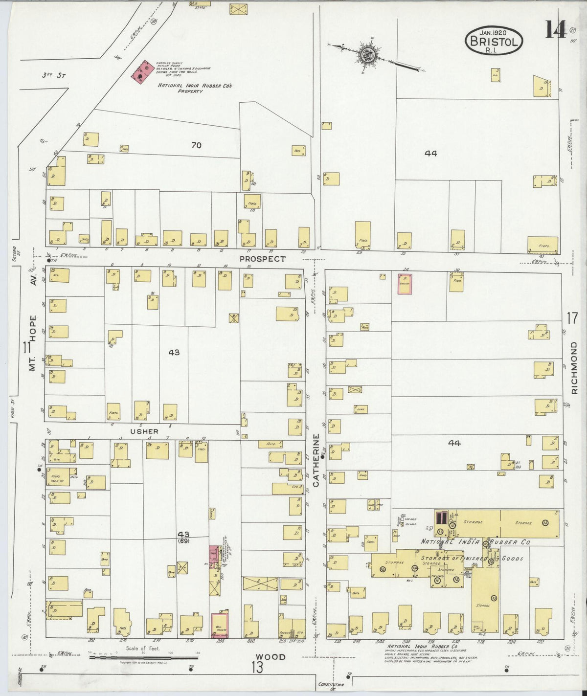 Sanborn Fire Insurance Map from Bristol, Bristol County, Rhode Island (1920), Sheet #0014 - Complete Map Set gallery image, historic Sanborn map, vintage wall art, Rhode Island Rhode Island
