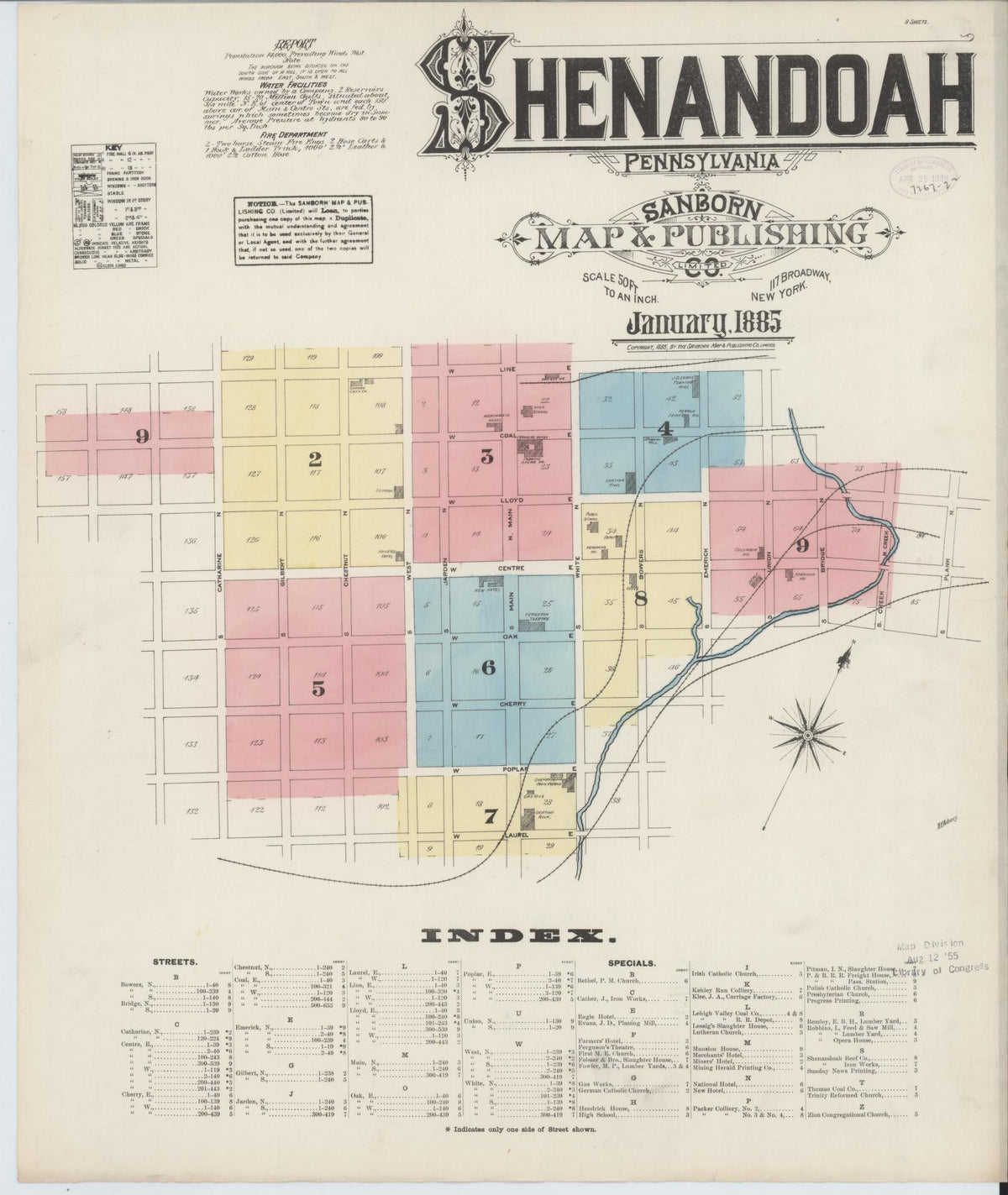 Sanborn Fire Insurance Map from Shenandoah, Schuylkill County, Pennsylvania (1885), Sheet #0001 - Historic Sanborn Fire Insurance Map Print, vintage old map wall art, antique decor, genealogy gift, Pennsylvania Pennsylvania map