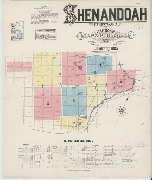 Sanborn Fire Insurance Map from Shenandoah, Schuylkill County, Pennsylvania (1885), Sheet #0001 - Historic Sanborn Fire Insurance Map Print, vintage old map wall art, antique decor, genealogy gift, Pennsylvania Pennsylvania map