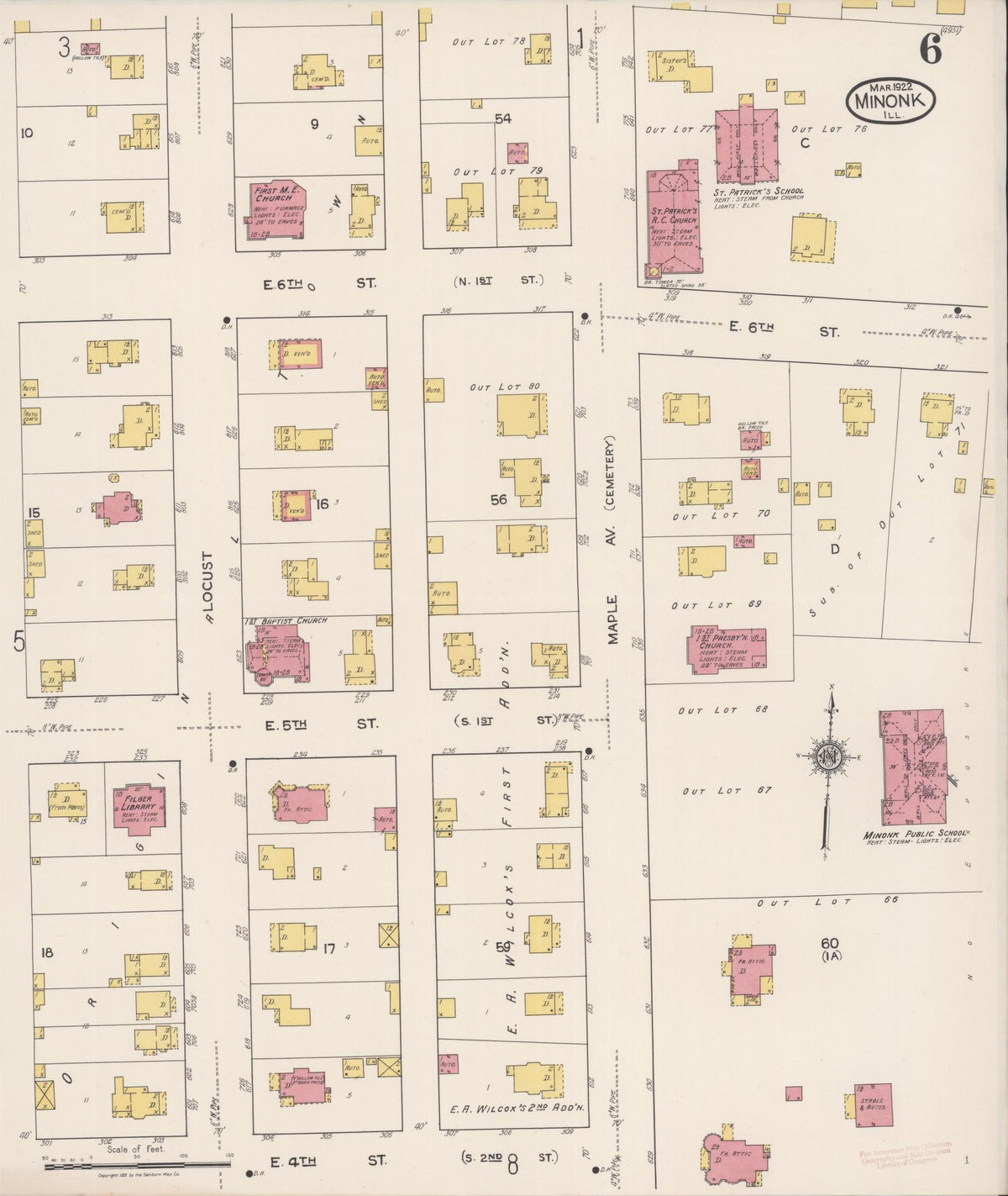 Sanborn Fire Insurance Map from Minonk, Woodford County, Illinois (1922), Sheet #0006 - Historic Sanborn Fire Insurance Map Print, vintage old map wall art, antique decor, genealogy gift, Illinois Illinois map