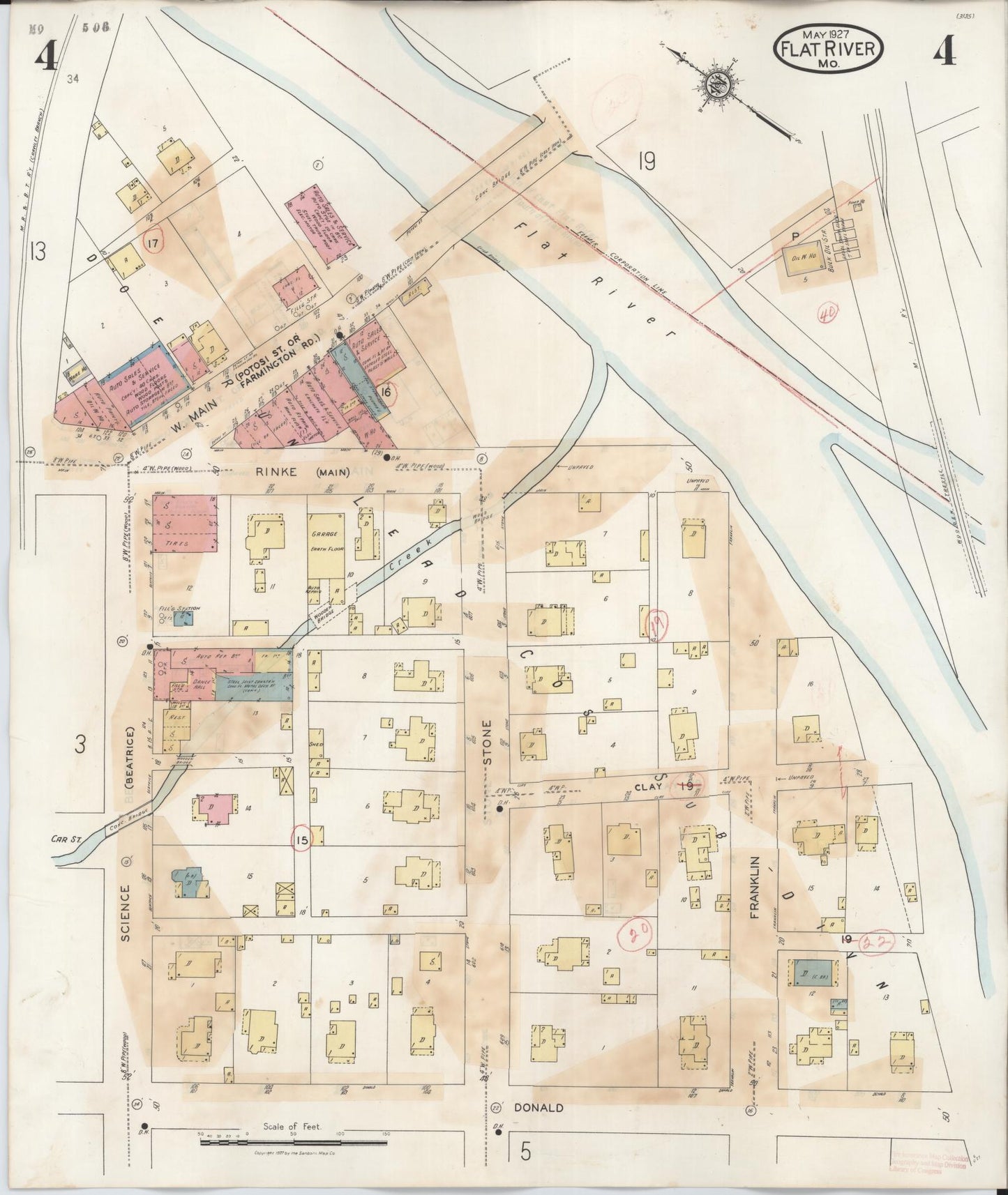 Sanborn Fire Insurance Map from Flat River, Saint Francois County, Missouri (1938), Sheet #0004 - Historic Sanborn Fire Insurance Map Print, vintage old map wall art, antique decor, genealogy gift, Missouri Missouri map