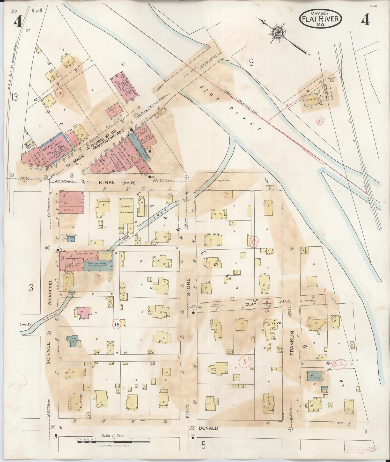 Sanborn Fire Insurance Map from Flat River, Saint Francois County, Missouri (1938), Sheet #0004 - Historic Sanborn Fire Insurance Map Print, vintage old map wall art, antique decor, genealogy gift, Missouri Missouri map