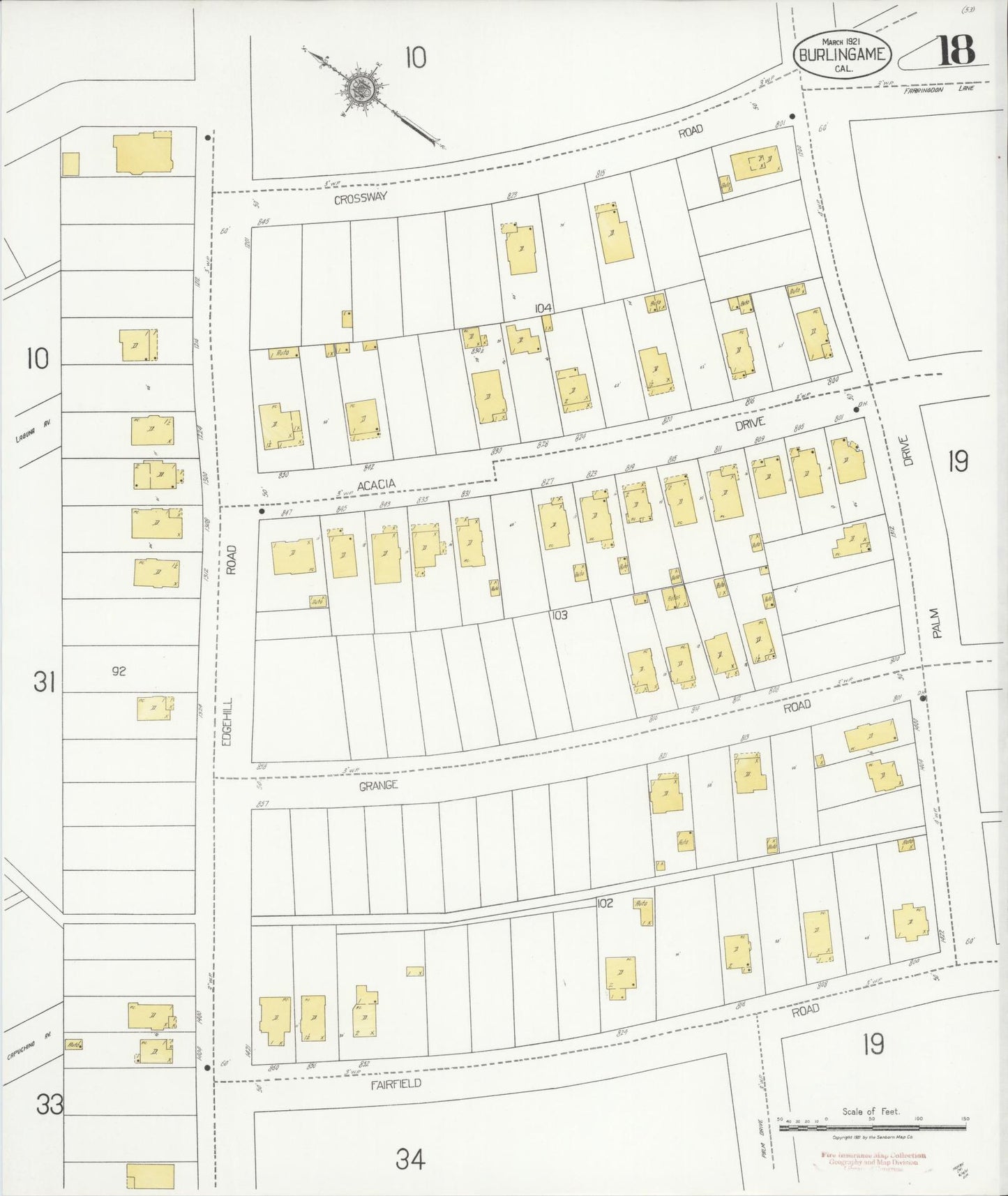 Sanborn Fire Insurance Map from Burlingame, San Mateo County, California (1921), Sheet #0018 - Complete Map Set gallery image, historic Sanborn map, vintage wall art, California California