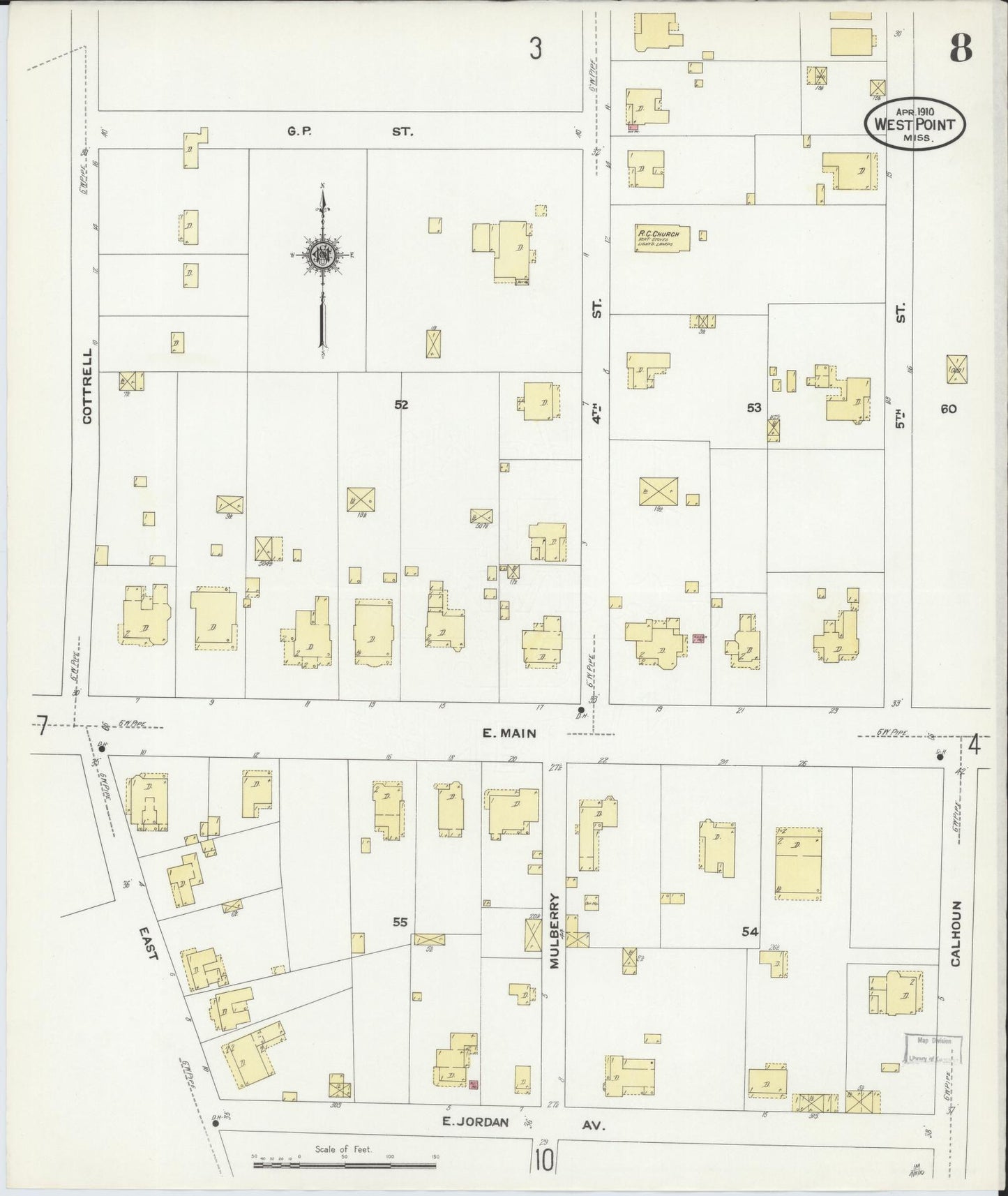 Sanborn Fire Insurance Map from West Point, Clay County, Mississippi (1910), Sheet #0008 - Complete Map Set gallery image, historic Sanborn map, vintage wall art, Mississippi Mississippi
