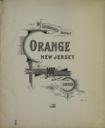 Sanborn Fire Insurance Map from Orange, Essex County, New Jersey (1939), Sheet #0001 - Historic Sanborn Fire Insurance Map Print, vintage old map wall art, antique decor, genealogy gift, New Jersey New Jersey map