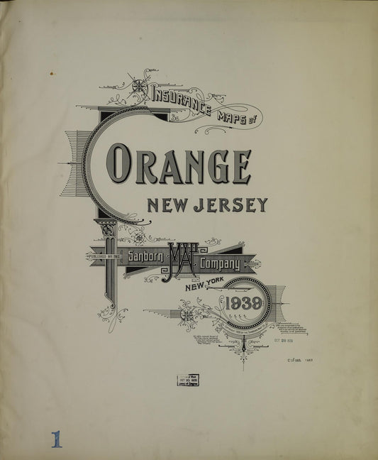 Sanborn Fire Insurance Map from Orange, Essex County, New Jersey (1939), Sheet #0001 - Historic Sanborn Fire Insurance Map Print, vintage old map wall art, antique decor, genealogy gift, New Jersey New Jersey map