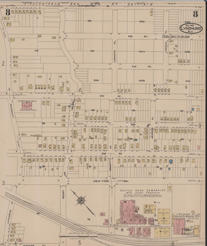 Sanborn Fire Insurance Map from Lyndhurst, Bergen County, New Jersey (1922), Sheet #0008 - Complete Map Set gallery image, historic Sanborn map, vintage wall art, New Jersey New Jersey