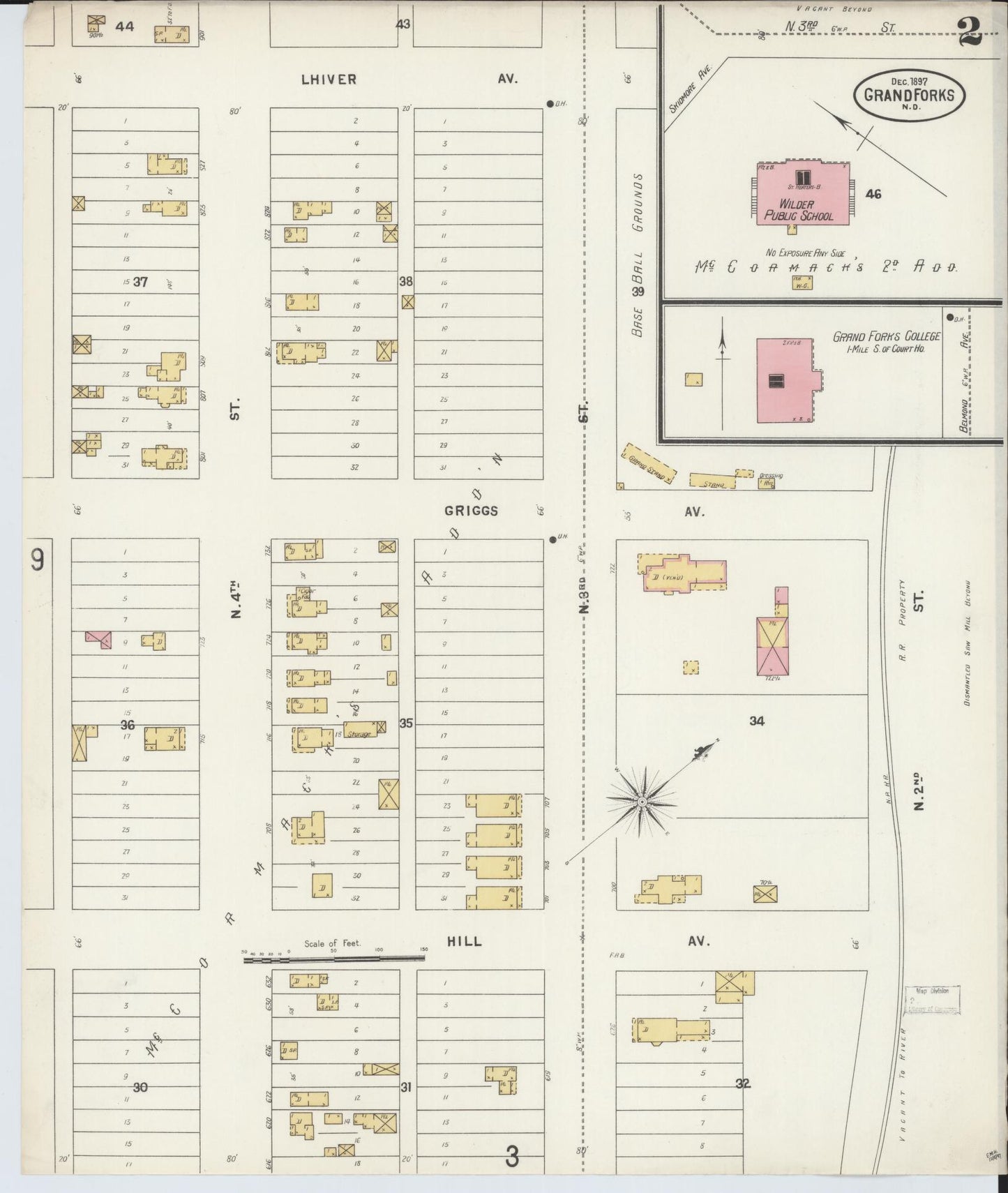 Sanborn Fire Insurance Map from Grand Forks, Grand Forks County, North Dakota (1897), Sheet #0002 - Historic Sanborn Fire Insurance Map Print, vintage old map wall art, antique decor, genealogy gift, North Dakota North Dakota map