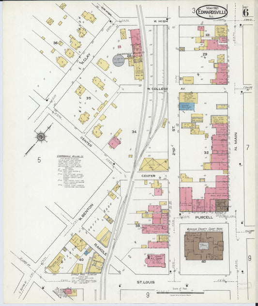 Sanborn Fire Insurance Map from Edwardsville, Madison County, Illinois (1921), Sheet #0006 - Historic Sanborn Fire Insurance Map Print, vintage old map wall art, antique decor, genealogy gift, Illinois Illinois map