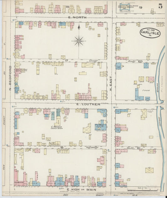 Sanborn Fire Insurance Map from Carlisle, Cumberland County, Pennsylvania (1885), Sheet #0005 - Historic Sanborn Fire Insurance Map Print, vintage old map wall art, antique decor, genealogy gift, Pennsylvania Pennsylvania map