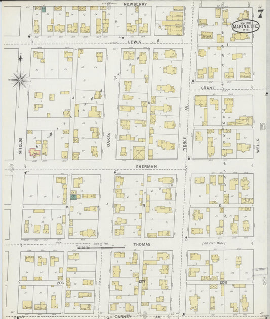 Sanborn Fire Insurance Map from Marinette, Marinette County, Wisconsin (1895), Sheet #0007 - Historic Sanborn Fire Insurance Map Print, vintage old map wall art, antique decor, genealogy gift, Wisconsin Wisconsin map
