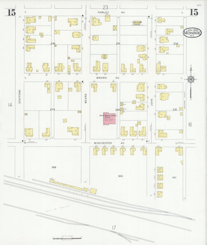 Sanborn Fire Insurance Map from Monroe, Union County, North Carolina (1930), Sheet #0015 - Historic Sanborn Fire Insurance Map Print, vintage old map wall art, antique decor, genealogy gift, North Carolina North Carolina map