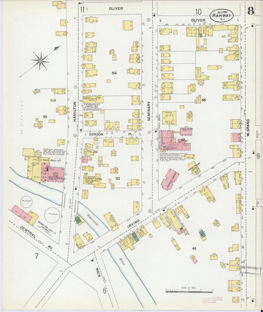 Sanborn Fire Insurance Map from Rahway, Union County, New Jersey (1901), Sheet #0008 - Historic Sanborn Fire Insurance Map Print, vintage old map wall art, antique decor, genealogy gift, New Jersey New Jersey map