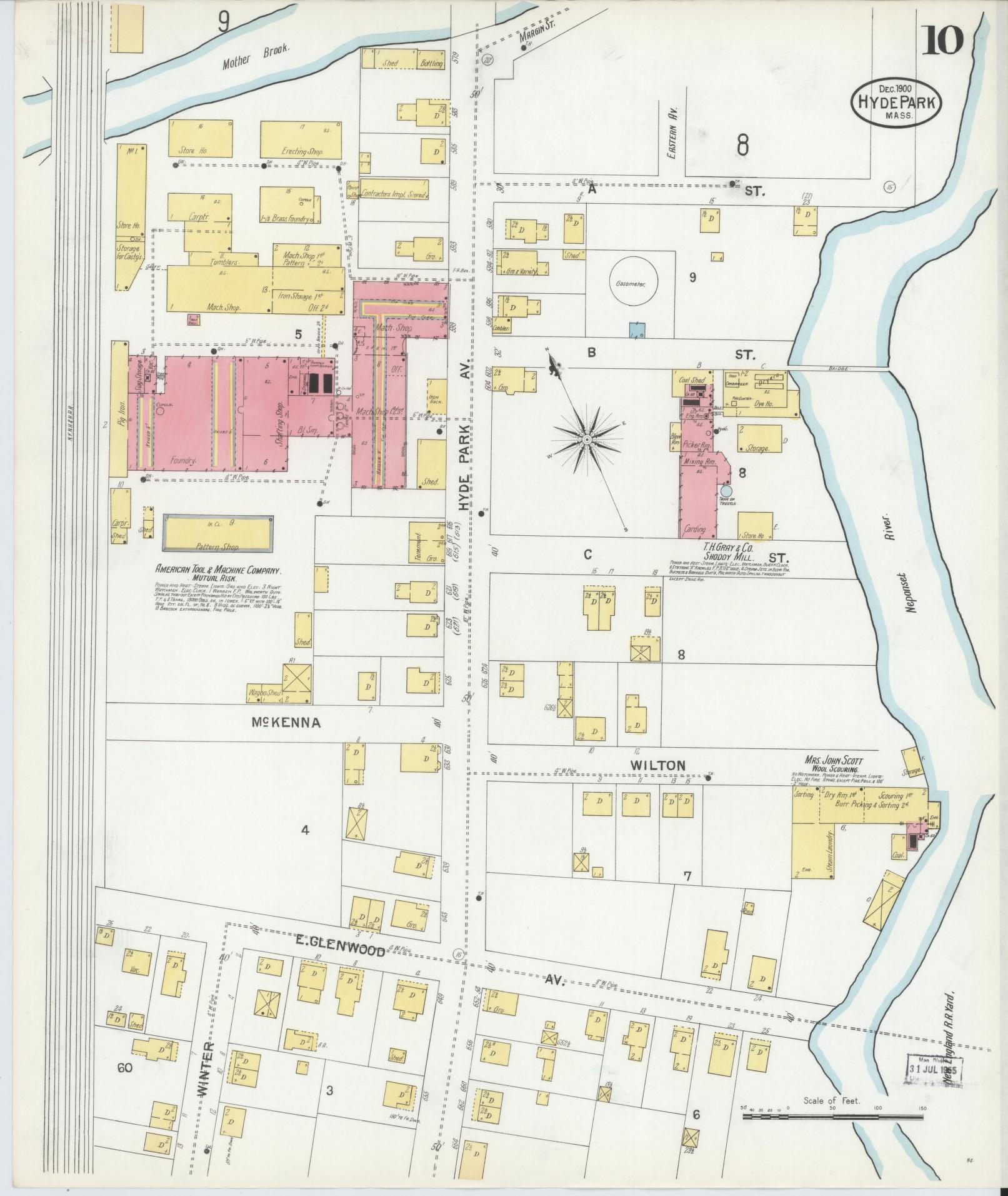 Sanborn Fire Insurance Map from Hyde Park, Norfolk County, Massachusetts (1900), Sheet #0010 - Historic Sanborn Fire Insurance Map Print, vintage old map wall art, antique decor, genealogy gift, Massachusetts Massachusetts map