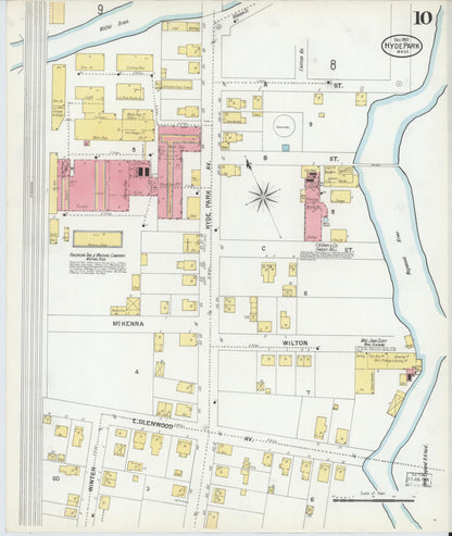 Sanborn Fire Insurance Map from Hyde Park, Norfolk County, Massachusetts (1900), Sheet #0010 - Historic Sanborn Fire Insurance Map Print, vintage old map wall art, antique decor, genealogy gift, Massachusetts Massachusetts map
