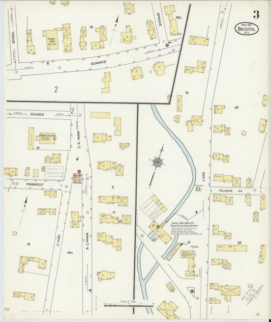Sanborn Fire Insurance Map from Bristol, Grafton County, New Hampshire (1912), Sheet #0003 - Historic Sanborn Fire Insurance Map Print, vintage old map wall art, antique decor, genealogy gift, New Hampshire New Hampshire map