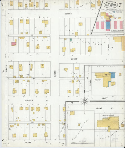 Sanborn Fire Insurance Map from Clay Center, Clay County, Kansas (1905), Sheet #0007 - Complete Map Set gallery image, historic Sanborn map, vintage wall art, Kansas Kansas