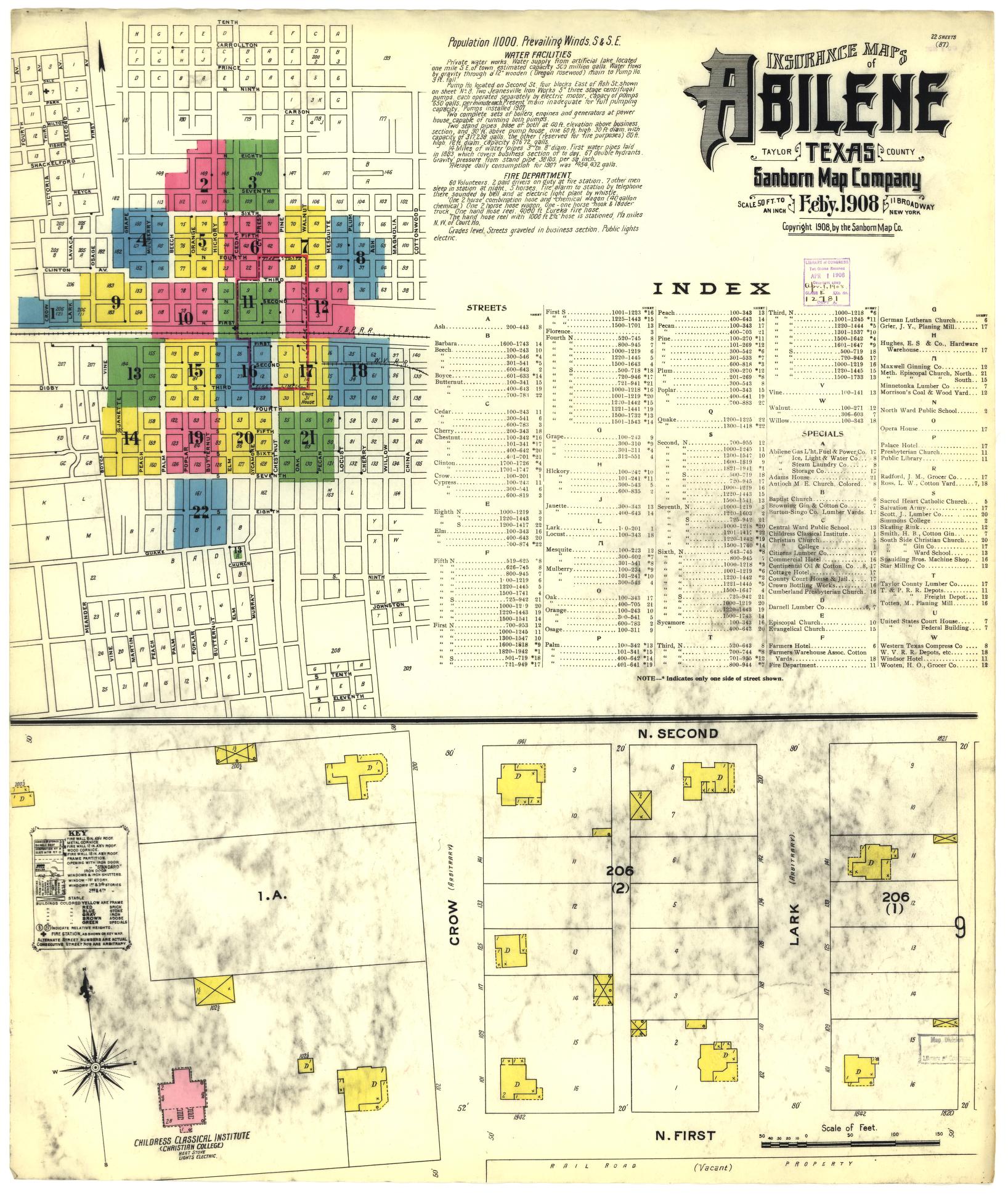 Sanborn Fire Insurance Map from Abilene, Taylor County, Texas. (1908) – Historic Sanborn Fire Insurance Map Print